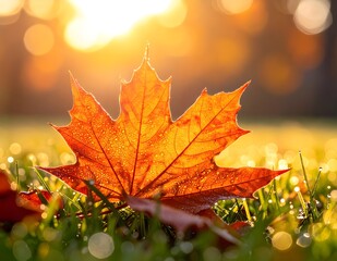 Close-Up of Dewy Autumn Maple Leaf.Close-Up of Dewy Autumn Maple Leaf