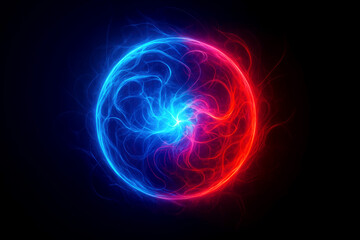 Fototapeta premium Energetic glowing sphere with swirling blue and red plasma against a black background ball energy