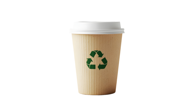 Eco-friendly takeaway coffee cup with recycling symbol for sustainable living