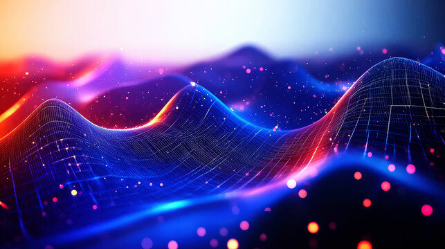 Abstract Digital Wave with Colorful Lights and Network Patterns - Powered by Adobe