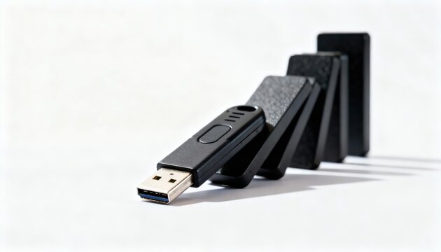 USB Flash Drive Domino Effect, Data Security and Risk Management Concept