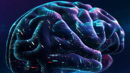 Digital Brain with Circuitry and Neon Lights