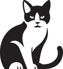 Stylized cat sitting black and white vector art, Minimalist black and white cat illustration