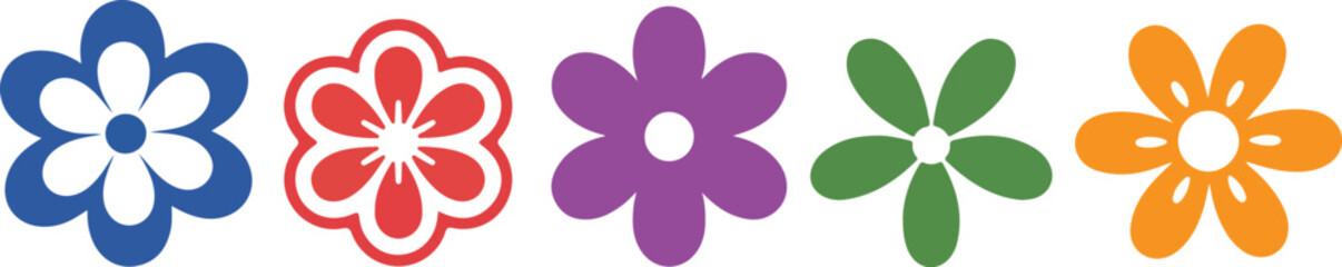 Colorful Minimalist Flower Logo Set  Five Modern Floral Icons in Flat Design