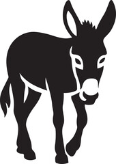 Young donkey silhouette walking black and white, Simple donkey vector illustration