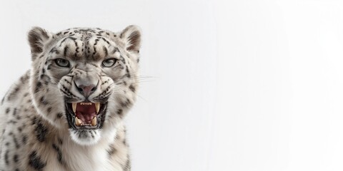Fototapeta premium Fierce snow leopard,aggression and powe,predator's dominance,copy space,web banner,business.