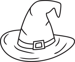 Minimalist Witch Hat and Broomstick Line Art   Simple Black and White Halloween Icon Design