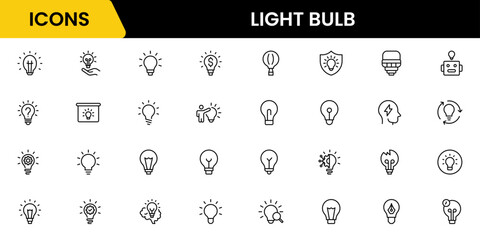 Light bulb idea line icons. Vector electric energy lamps and lightbulbs isolated outline symbols for creative solution, idea, innovation and inspiration concept. © oneflock