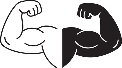 Bicep Flex Icon  Black and White Duality Arm Strength Silhouette and Outline Vector