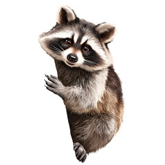 Obraz premium Curious raccoon peering over edge isolated on transparent background