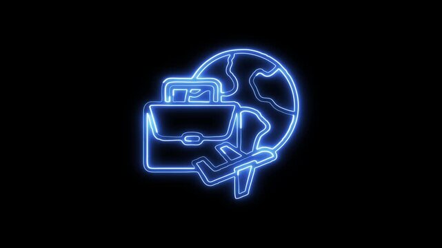 Glowing neon Business Trip free icon animation with black background. HD animated outline travel video loop