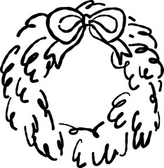 Hand Drawn Christmas Wreath with Ribbon