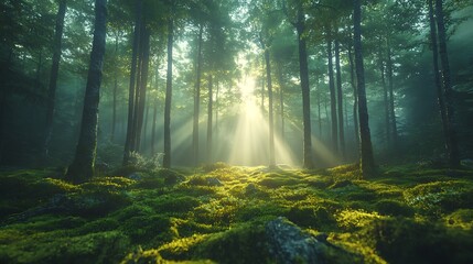 Obraz premium Peaceful green forest scenery high resolution wallpaper