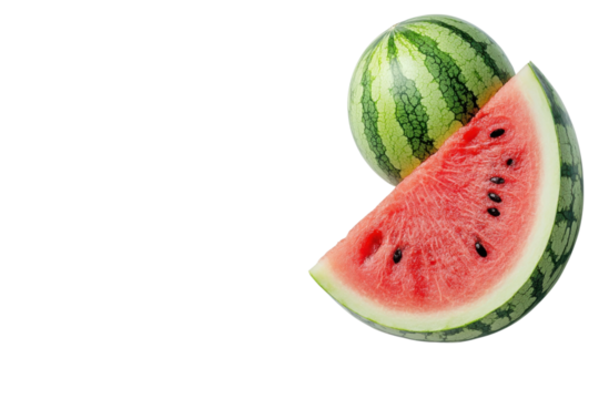 Fresh watermelon slice and whole fruit against a for summer refreshment and healthy eating on transparent background