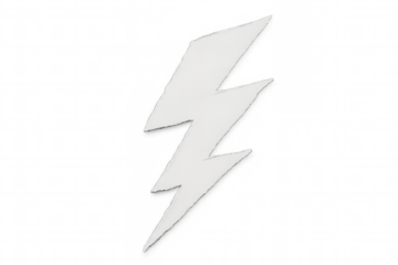 Conceptual white lightning bolt shape cut from paper, symbolizing power, speed, energy, and electricity, on transparent background
