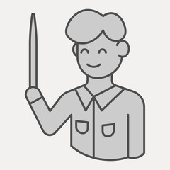 Teacher man raised pointer isometric icon, education concept. Vector graphics. Young teacher sign and editable stroke, outline style icon for mobile or web design.