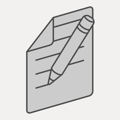 Pen writes text isometric icon, education concept. Vector graphics. Sheet of paper sign and editable stroke, outline style icon for mobile or web design.