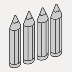 Four pencils isometric icon, stationery concept. Vector graphics. Pencils pack sign and editable stroke, outline style icon for mobile or web design.