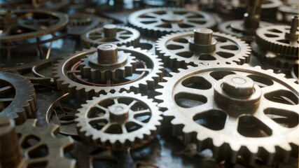 Close-up of interlocking metal gears in a mechanical assembly