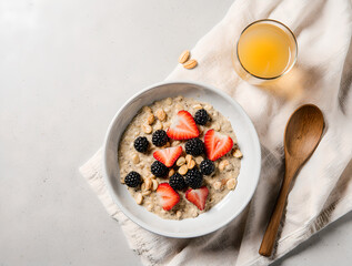 Nourishing Morning Bowl: Oatmeal with Fresh Berries and Nuts