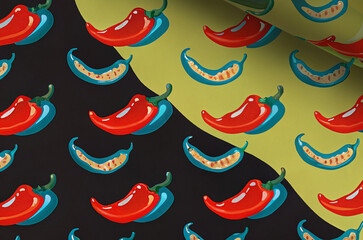 Energetic Chili Pepper Pattern Illustration with Modern Pop Art Style