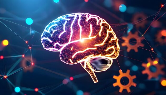 Artificial intelligence brain concept with gears and network connections. - Powered by Adobe
