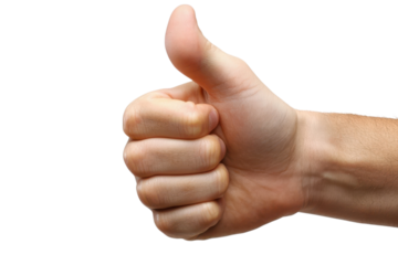 Hand gesture showing a thumbs up for approval or success on transparent background
