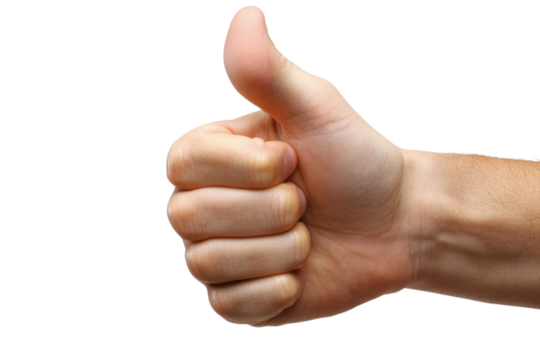 Hand gesture showing a thumbs up for approval or success on transparent background - Powered by Adobe
