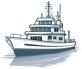 Obraz premium Cartoon style Yacht Illustration of a motor yacht sailing at sea