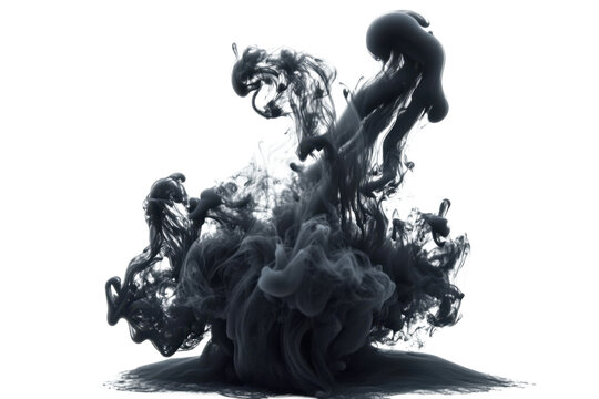 Abstract black ink cloud swirling in water creating a dynamic and mesmerizing visual effect on transparent background