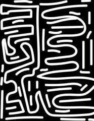 Fototapeta premium Abstract art with white lines making pattern and curves over black background.
