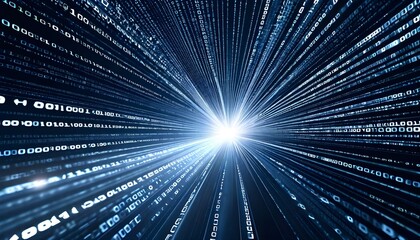 Abstract digital data stream with light at the end of the tunnel.