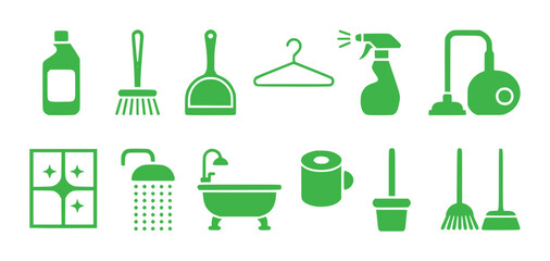 Collection of Green Cleaning and Household Icons