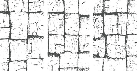 Rough Black and White Vector Texture | Distressed Grunge Background with Abstract Overlay Seamless set crack pattern. in grunge style. Vertical structure. vectors design on transparent background.