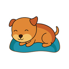 Adorable cartoon puppy sleeping on a blue pillow Keywords: puppy, dog, doggy, sleeping, napping