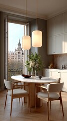 Serene dining space with charming exterior view