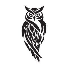 Black tribal owl with white background tattoo or graphic design