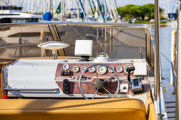 Yacht Deck and Helm in a Marina