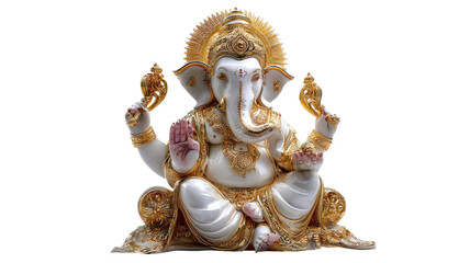 Ganesha Hindu god seated divine idol spiritual artwork religious symbol Indian deity holy figure illustration isolated on white background
