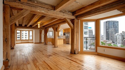 Spacious loft boasts exposed wood and city views