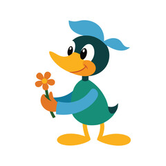 Cartoon Bird Holding an Orange Flower illustration