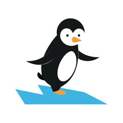 Obraz premium Penguin standing on ice floe on white background Keywords: penguin, bird, cartoon, cute, animal