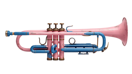 Pink trumpet brass musical instrument illustration detailed wind instrument artwork classical band jazz orchestra performance design isolated on white background