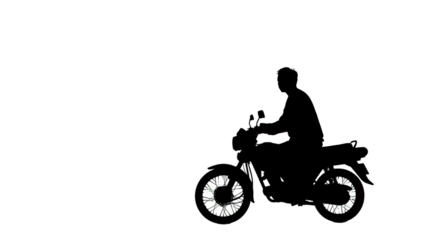 Silhouette of person on motorbike rider illustration motorcycle shadow graphic transport vehicle two wheeler biking adventure journey design isolated on white background