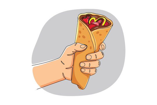 Vector art of hand holding a delicious crepe with chocolate, strawberry and banana