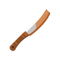 Curved Kitchen Knife with Wooden Handle on White Background