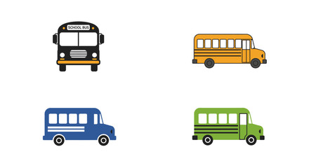 Colorful flat design icons depicting different types of school buses