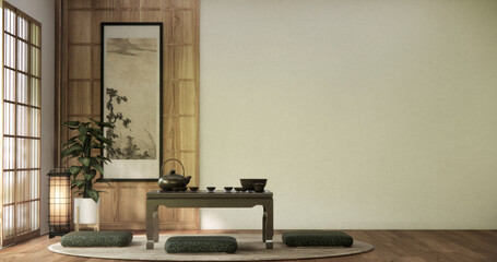 low table in room Japanese style with decoration muji minimal. 3D rendering