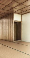 Obraz premium Interior, Empty room with door paper and tatami mat floor room modern style. 3D rendering