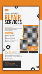 Fototapeta premium Smartphone repair services flyer template for social media story design